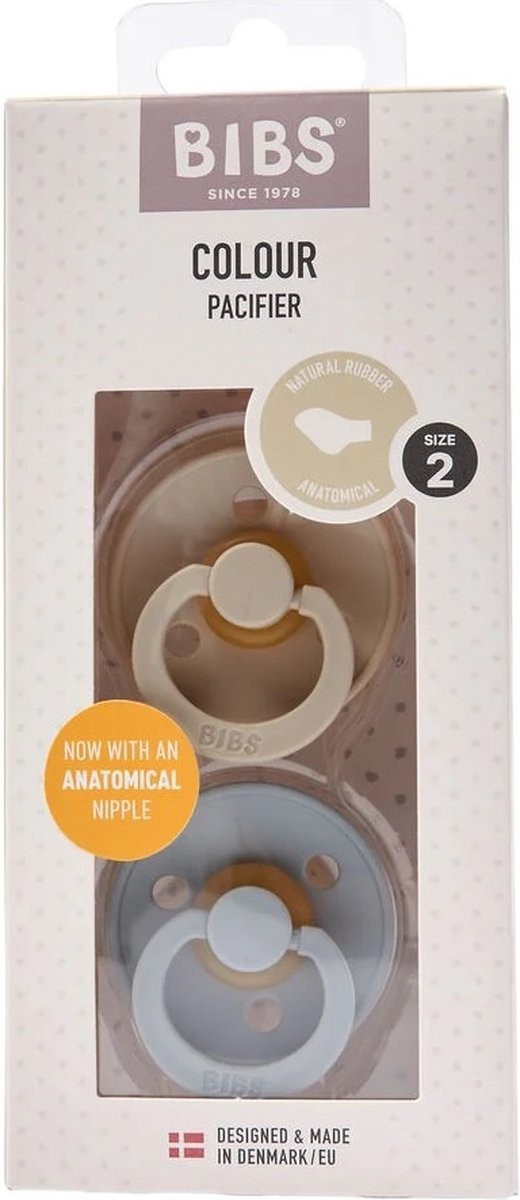 BIBS - Colour Fopspeen Natuurlijk Rubber - Vanilla/Cloud (2 stuks) T2, Fopspenen, Bibs, Keekabuu