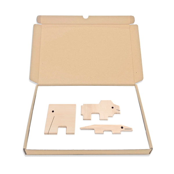 Makii - Dieren Parade Set van 3 Elephant + Lion + Crocodile FSC beech wood