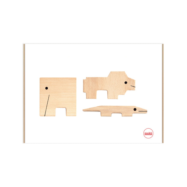 Makii - Dieren Parade Set van 3 Elephant + Lion + Crocodile FSC beech wood