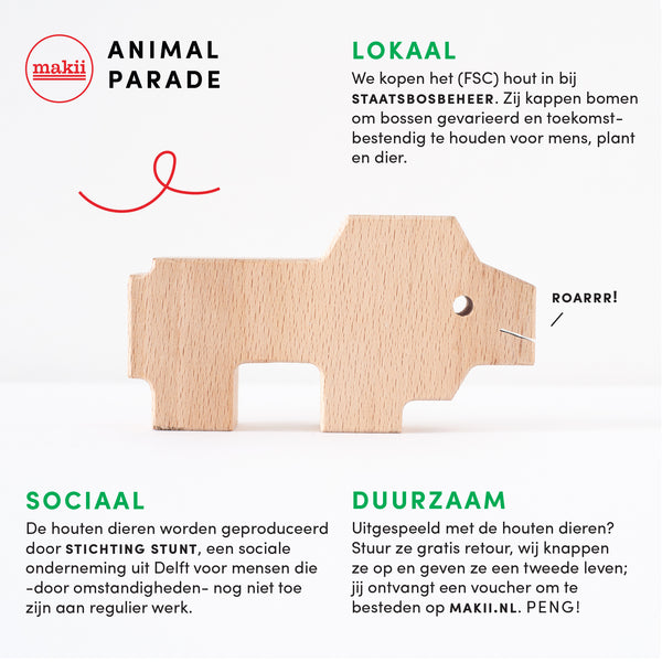 Makii - Dieren Parade Set van 10 -  Dutch FSC beech wood