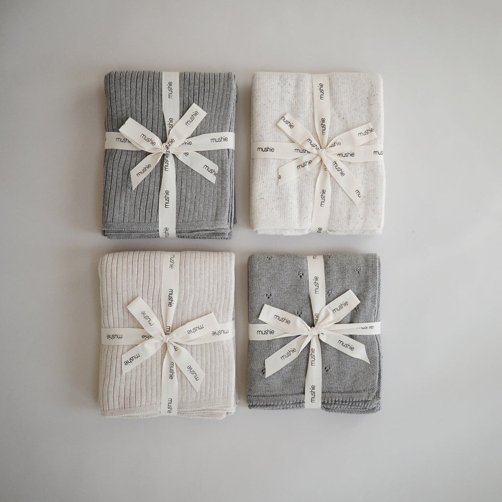 Mushie  - Gebreide geribbelde babydeken 100% organisch katoen, Dekens, Mushie, Keekabuu