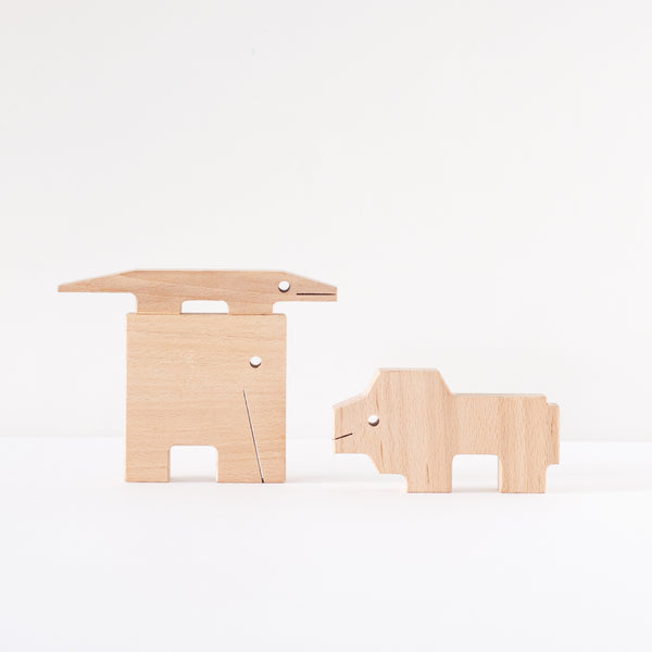 Makii - Dieren Parade Set van 3 Elephant + Lion + Crocodile FSC beech wood