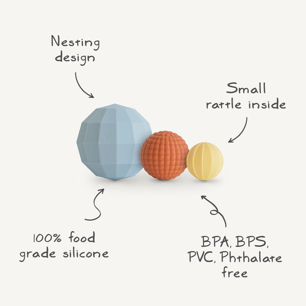 Mushie - Jeu de balles sensorielles en silicone - Jouet sensoriel à sphères emboîtables