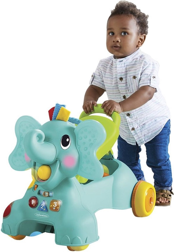 Infantino  -  Sensory Ollie 3-in-1 Olifant Loopwagen, Activiteitsspeelgoed voor baby's, Infantino, Keekabuu