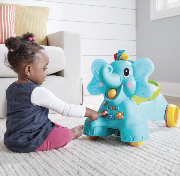 Infantino  -  Sensory Ollie 3-in-1 Olifant Loopwagen, Activiteitsspeelgoed voor baby's, Infantino, Keekabuu