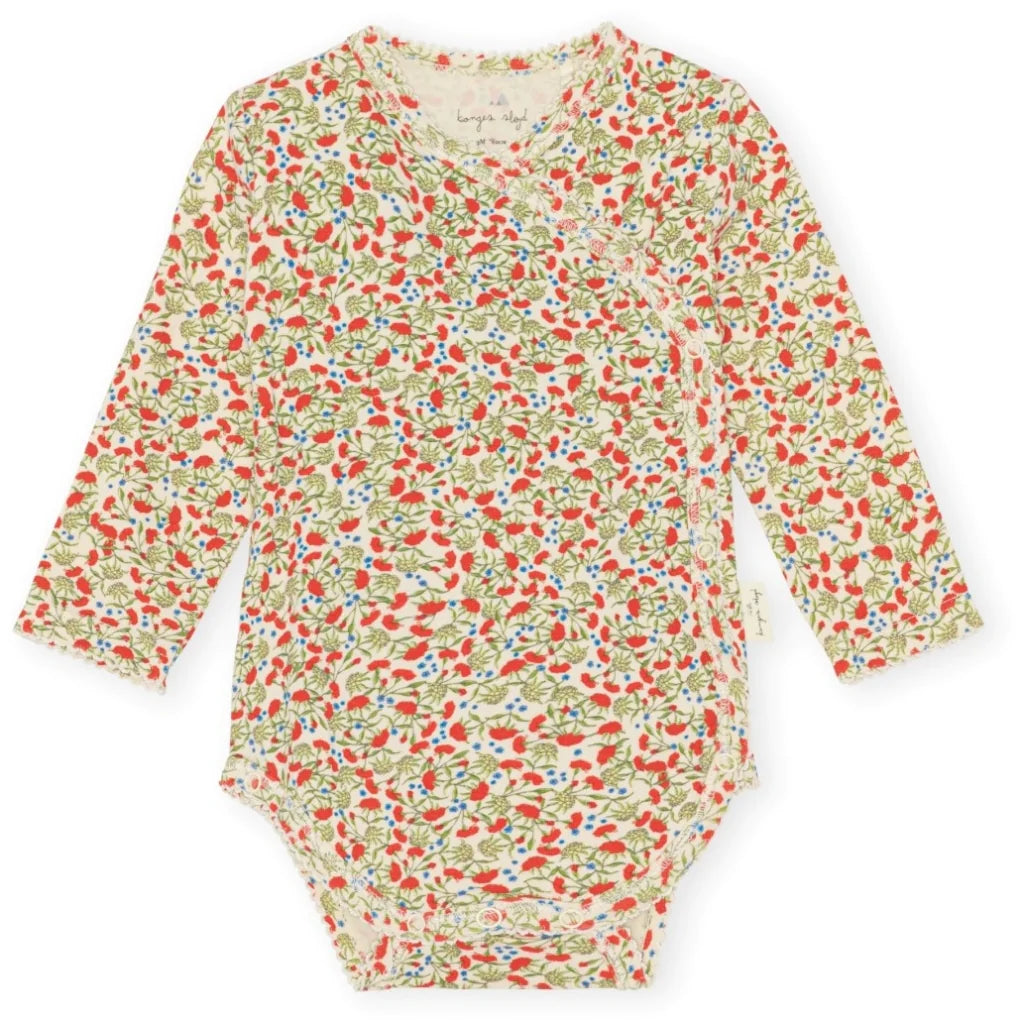 Konges Sløjd - Basic Overslagromper Lange Mouw  -  Carnations, Rompers, Konges Slojd, Keekabuu