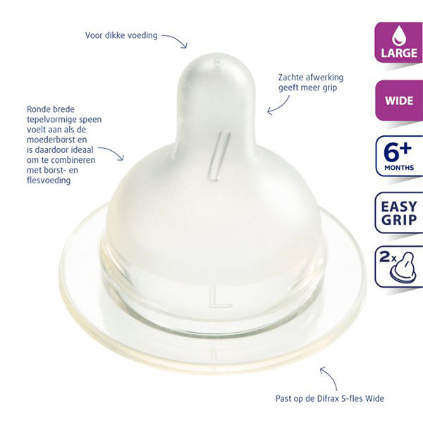 Difrax - Flessenspeen - Wide - Large - 2 Stuks - Voeding