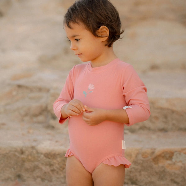 Little Dutch - Badpak lange mouwen - Sunny Flowers / Rouge Pink