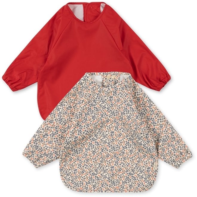 Konges Slojd - Set van 2 slabbetjes met mouwen Champ Bleu/Barbados Cherry, Slabbetjes voor baby's en peuters, Konges Slojd, Keekabuu