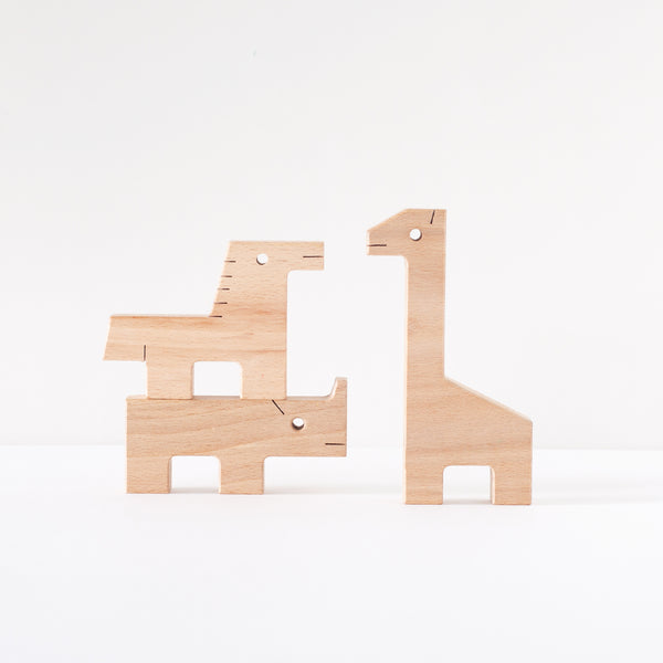 Makii - Dieren Parade Set van 3 Rhinoceros + Zebra + Giraffe FSC beech wood