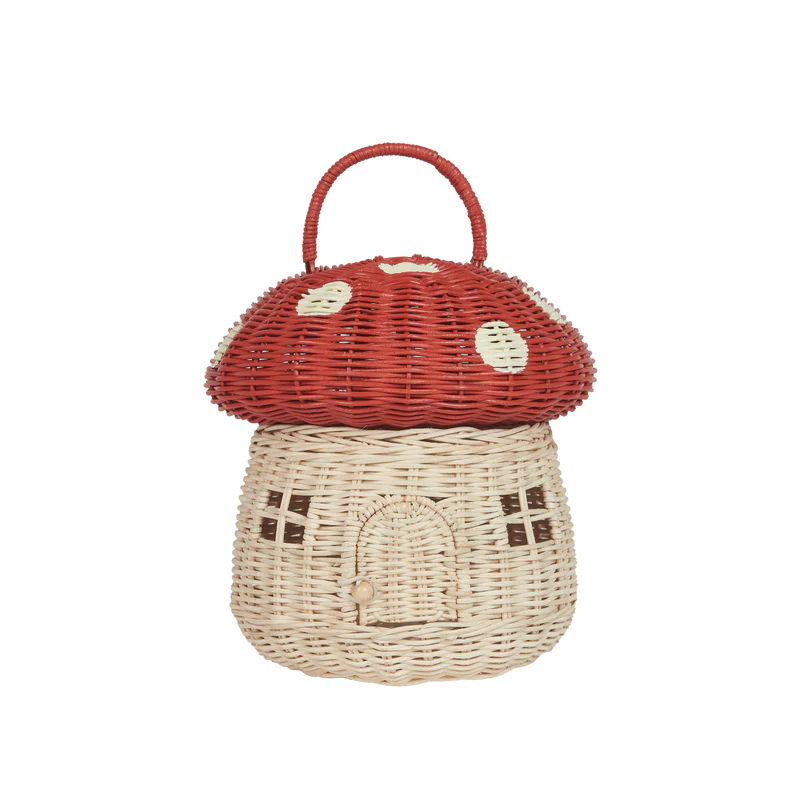 Olli Ella - Panier en rotin en forme de champignon - Maison de poupée en forme de champignon - Sac - Panier de rangement
