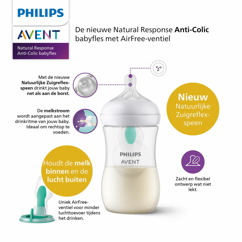 Philips Avent - Natural 3.0 Airfree zuigfles 125 ml, Babyflessen, Philips Avent, Keekabuu