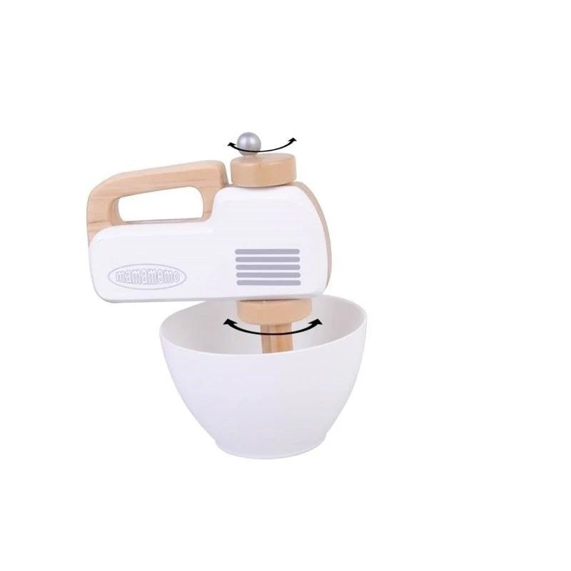 Mamamemo - Wooden Hand Mixer with Bowl - White