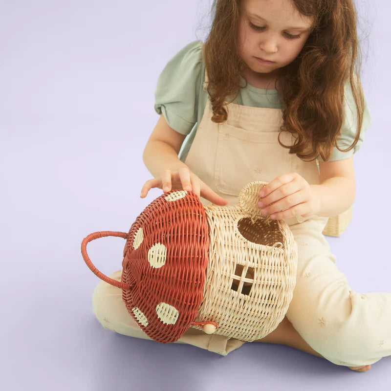 Panier De Rangement Enfant En Rotin Tissé à La Main - Forme Champignon Mignon - Petit Sac Bandoulière Décoratif Pour Chambre Ou Séance Photo