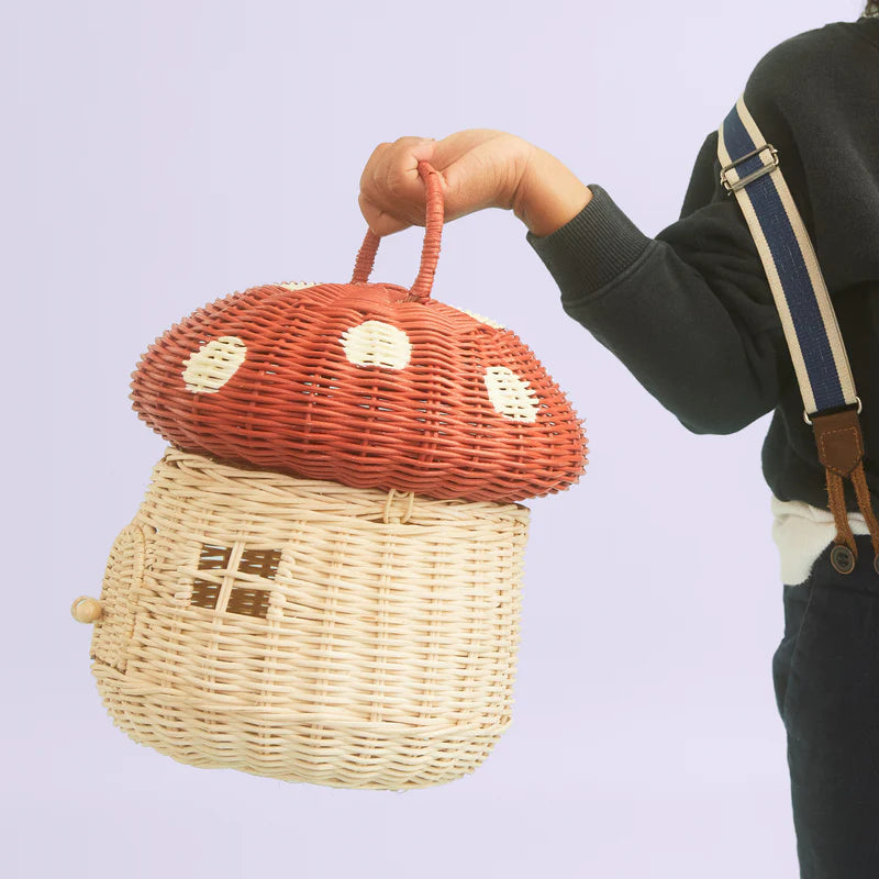 Panier à Champignons En Rotin Avec Couvercle - 11 Pouces (28x24 Cm) - Déco Maison, Rangement, Cadeau Enfant, Photo