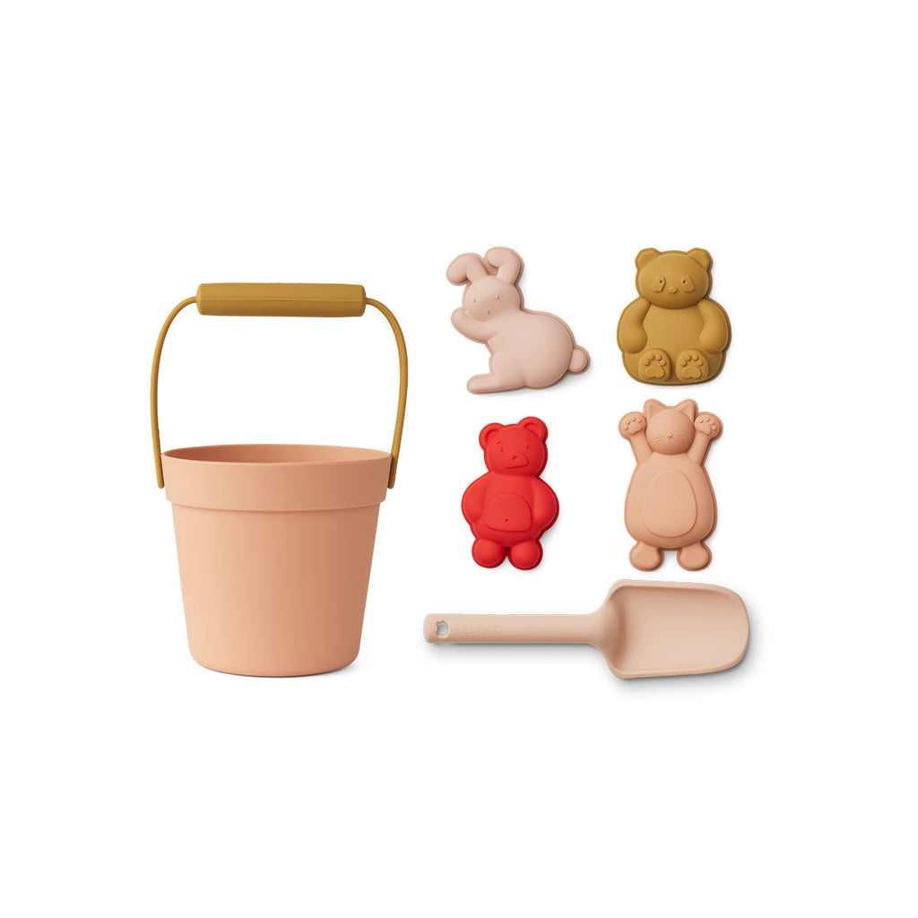 Liewood - Strand- en Zandspeelgoed - Speelset Dante 6-delige set - Emmer met handvat, Schep en Vormen, Buitenspeelgoed, Liewood, Keekabuu