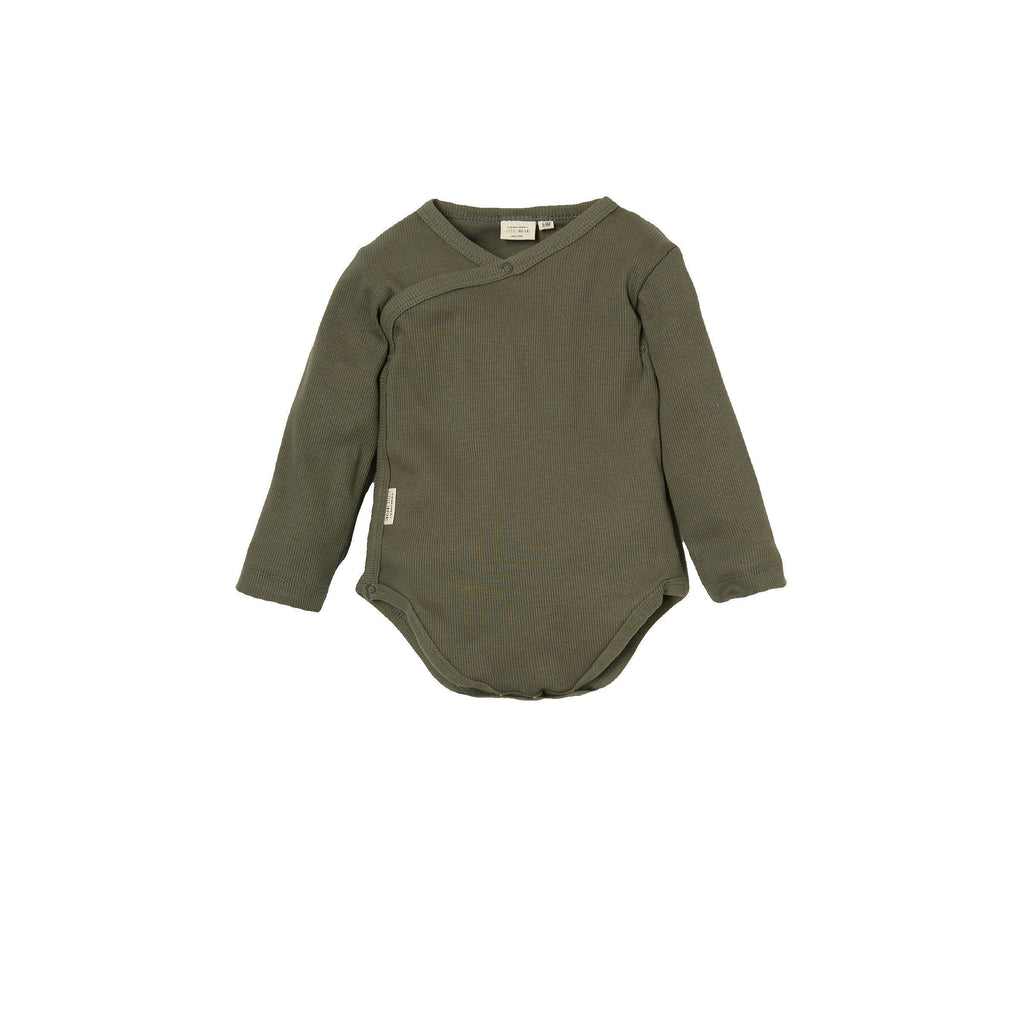 Little Indians Baby Overslagromper Lange mouw Dusty olive, Rompers, Little Indians, Keekabuu