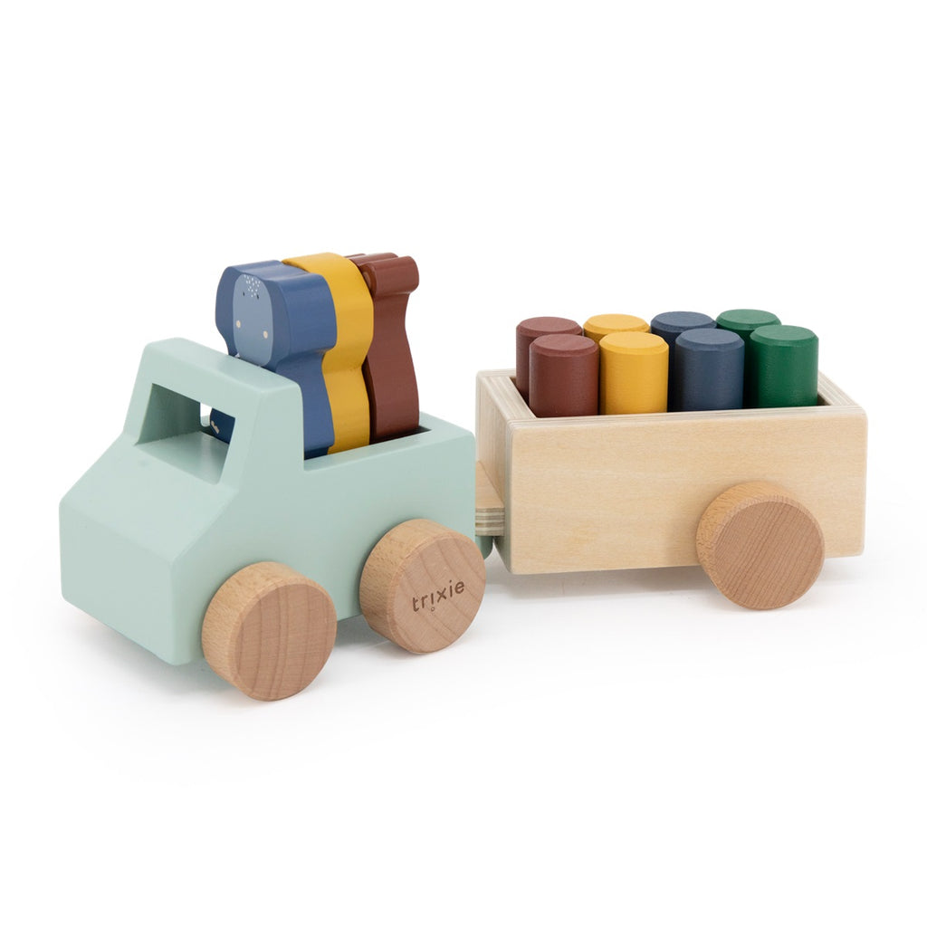Trixie - Houten Dierenauto met Aanhangwagen, Houten speelgoed, Trixie, Keekabuu